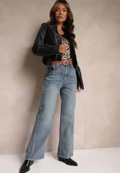 Jasnoniebieskie Szerokie Jeansy z Paskiem z Kowbojską Klamrą Liliris