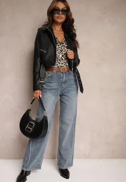 Jasnoniebieskie Szerokie Jeansy z Paskiem z Kowbojską Klamrą Liliris