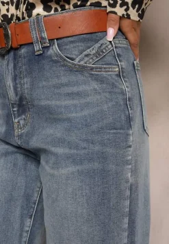 Jasnoniebieskie Szerokie Jeansy z Paskiem z Kowbojską Klamrą Liliris