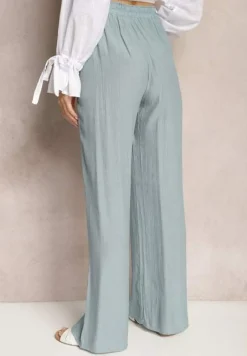 Jasnoniebieskie Szerokie Spodnie z Wiskozy i Gumką w Pasie Abyga