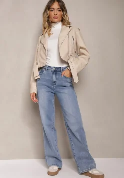 Jasnoniebieskie Szerokie Jeansy z Dodatkiem Bawełny High Waist Otharia