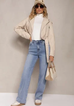 Jasnoniebieskie Szerokie Jeansy z Dodatkiem Bawełny High Waist Otharia