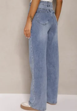 Jasnoniebieskie Szerokie Jeansy z Dodatkiem Bawełny High Waist Otharia