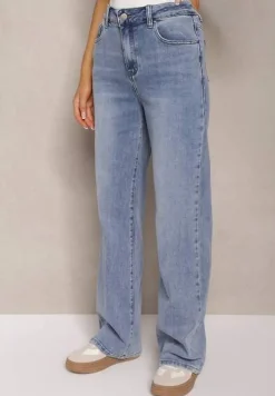 Jasnoniebieskie Szerokie Jeansy z Dodatkiem Bawełny High Waist Otharia