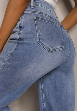 Jasnoniebieskie Szerokie Jeansy z Dodatkiem Bawełny High Waist Otharia