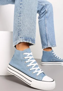 Jasnoniebieskie Sznurowane Trampki z Cholewką za Kostkę Raniea