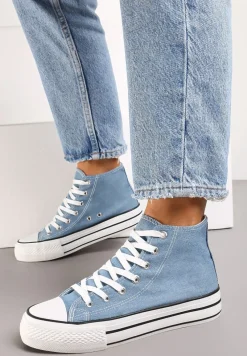 Jasnoniebieskie Sznurowane Trampki z Cholewką za Kostkę Raniea