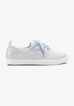 Jasnoniebieskie Tenisówki Wiązane Wstążką Zdobione Tłoczeniem w Kwiaty Palesiela