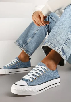 Jasnoniebieskie Trampki na Platformie Zdobione Wzorem w Serca Gonavith