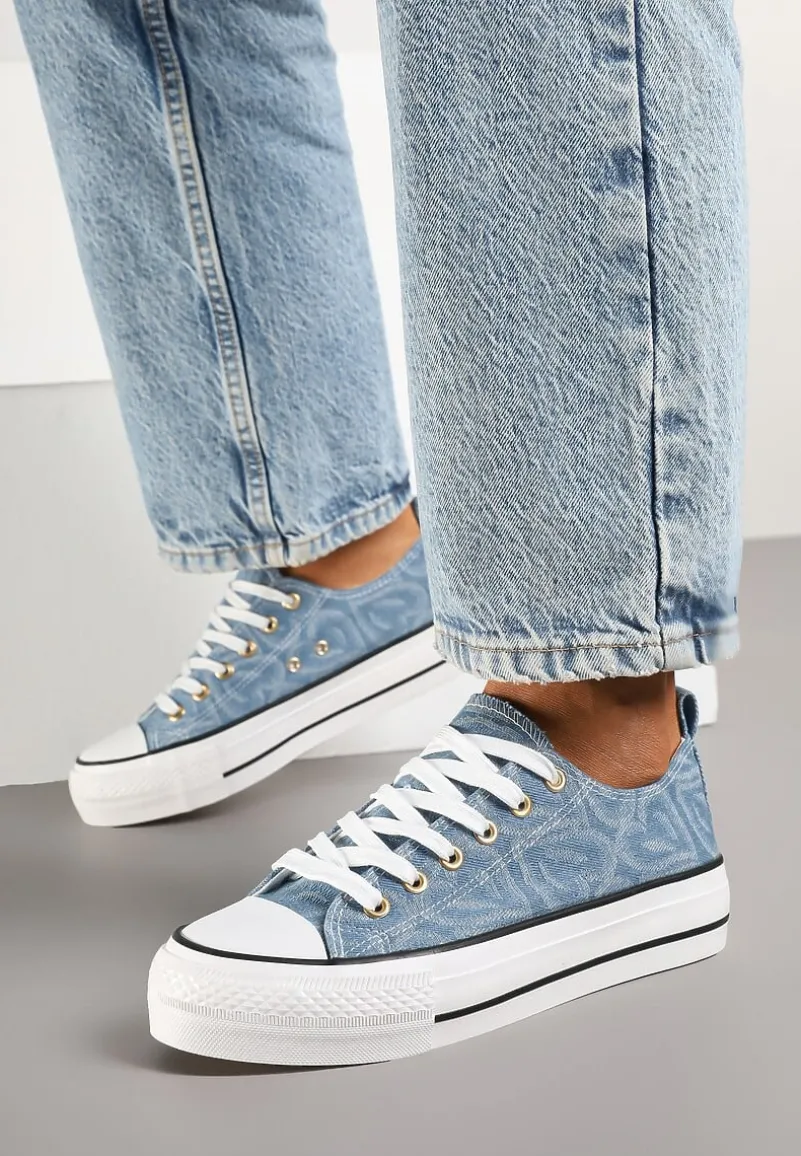 Jasnoniebieskie Trampki na Platformie Zdobione Wzorem w Serca Gonavith