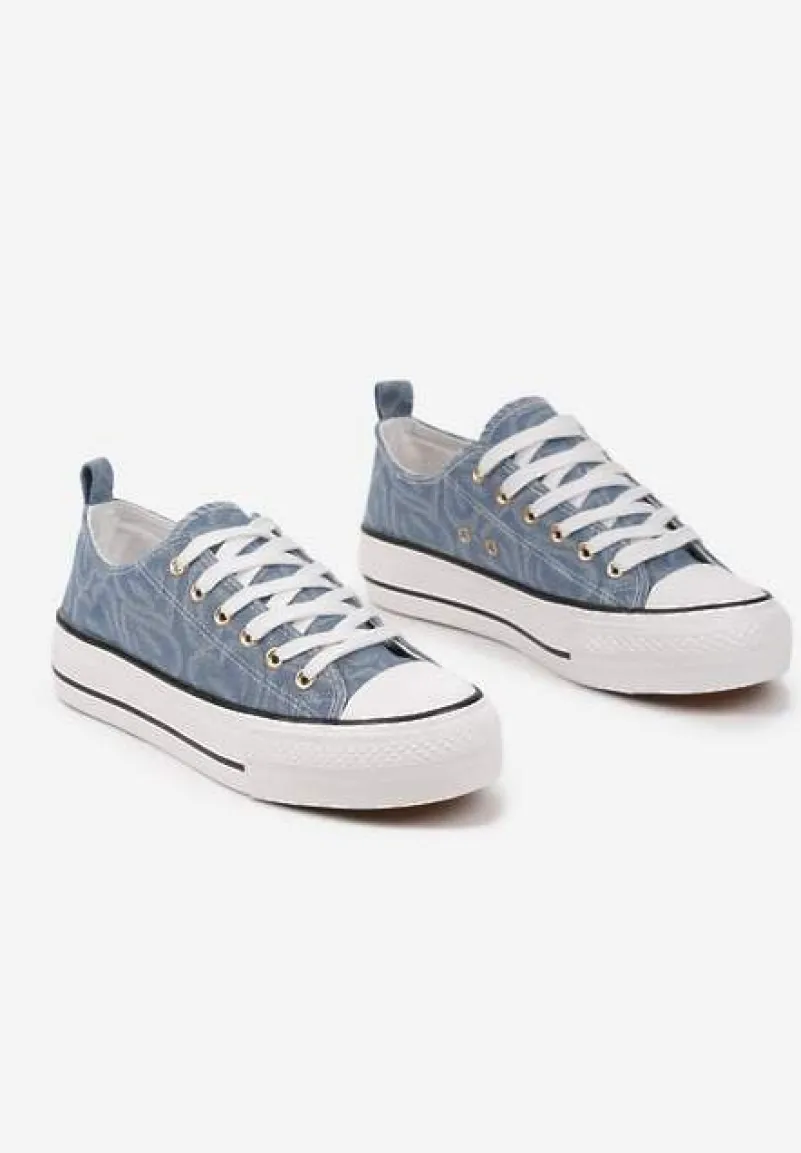 Jasnoniebieskie Trampki na Platformie Zdobione Wzorem w Serca Gonavith