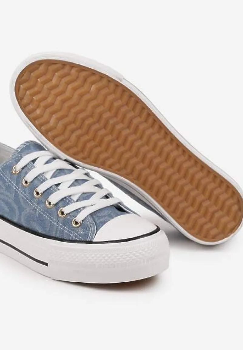 Jasnoniebieskie Trampki na Platformie Zdobione Wzorem w Serca Gonavith