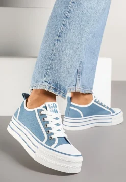 Jasnoniebieskie Trampki na Platformie Ozdobione Cyrkoniami Arenoria