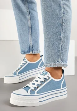 Jasnoniebieskie Trampki na Platformie Ozdobione Cyrkoniami Arenoria