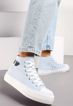 Jasnoniebieskie Trampki za Kostkę Ozdobione Małym Haftem Terilas