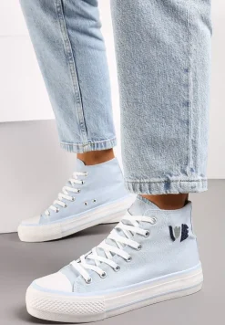 Jasnoniebieskie Trampki za Kostkę Ozdobione Małym Haftem Terilas