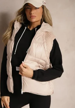 Jasnoróżowa Kamizelka z Kapturem Wykończona Ściągaczami Timamar