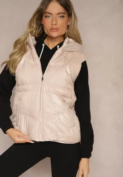 Jasnoróżowa Kamizelka z Kapturem Wykończona Ściągaczami Timamar