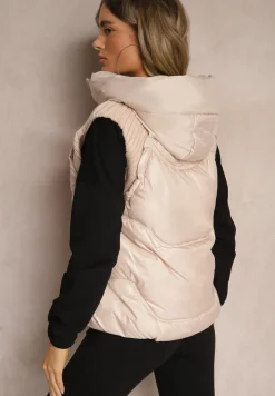 Jasnoróżowa Kamizelka z Kapturem Wykończona Ściągaczami Timamar