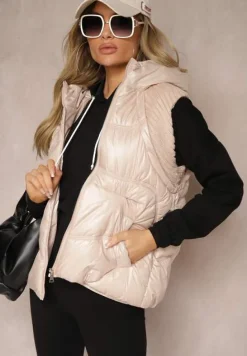 Jasnoróżowa Kamizelka z Kapturem Wykończona Ściągaczami Timamar