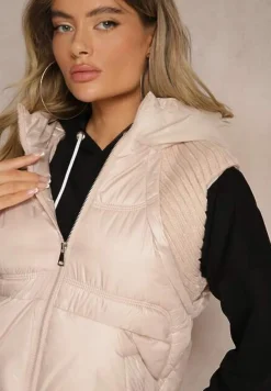 Jasnoróżowa Kamizelka z Kapturem Wykończona Ściągaczami Timamar
