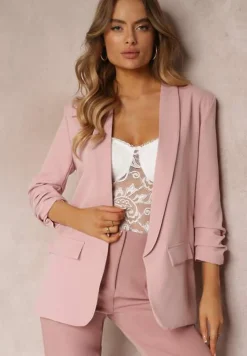 Jasnoróżowa Marynarka Niezapinana z Marszczonymi Rękawami Orolea