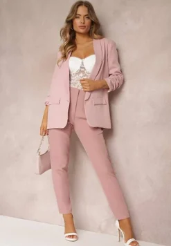 Jasnoróżowa Marynarka Niezapinana z Marszczonymi Rękawami Orolea