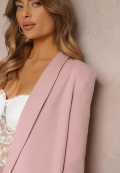 Jasnoróżowa Marynarka Niezapinana z Marszczonymi Rękawami Orolea