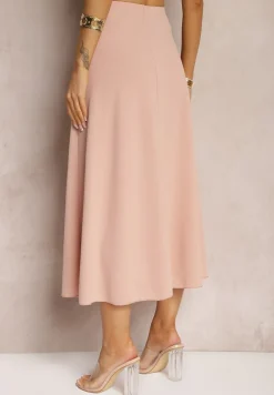 Jasnoróżowa Midi Spódnica Rozkloszowana o Klasycznym Fasonie Namettia
