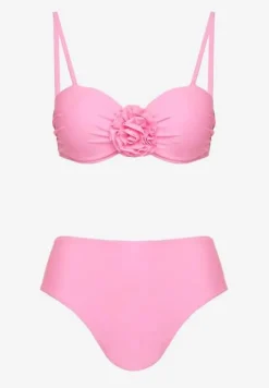 Jasnoróżowe Bikini Majtki Figi Biustonosz Ozdobione Kwiatem 3D Tenionea
