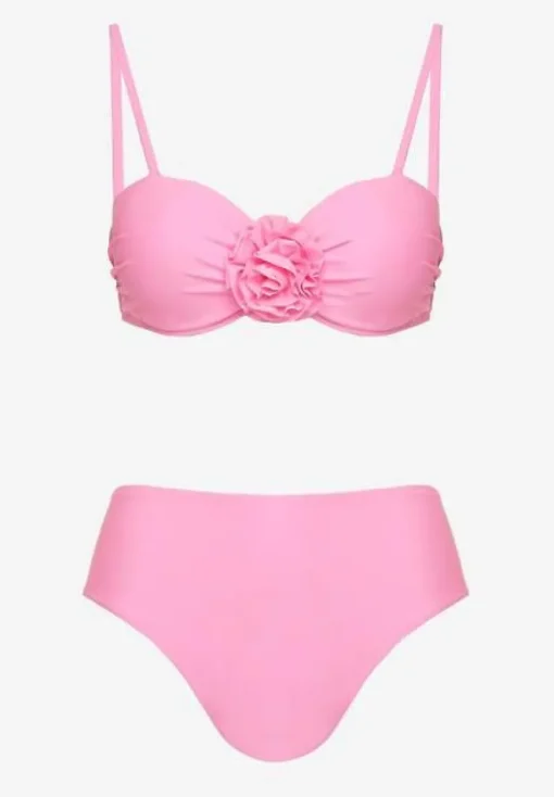 Jasnoróżowe Bikini Majtki Figi Biustonosz Ozdobione Kwiatem 3D Tenionea