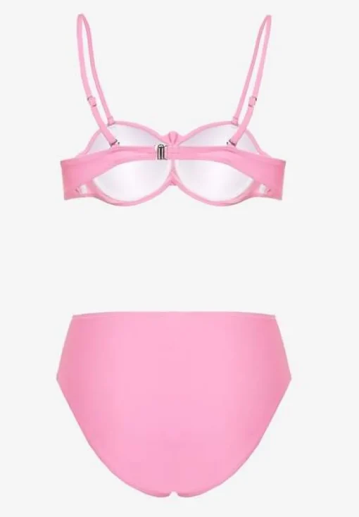 Jasnoróżowe Bikini Majtki Figi Biustonosz Ozdobione Kwiatem 3D Tenionea