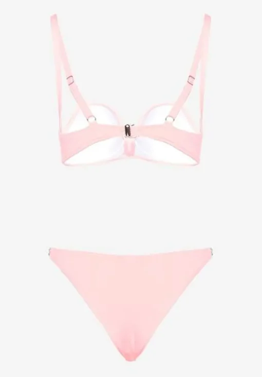 Jasnoróżowe Bikini z Cyrkoniami i Regulowanymi Ramiączkami Tloen