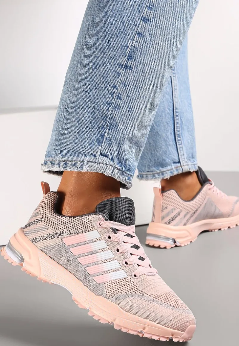 Jasnoróżowe Buty Sportowe na Grubej Podeszwie z Wstawkami i Perforacją Titanne