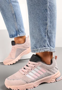 Jasnoróżowe Buty Sportowe na Grubej Podeszwie z Wstawkami i Perforacją Titanne