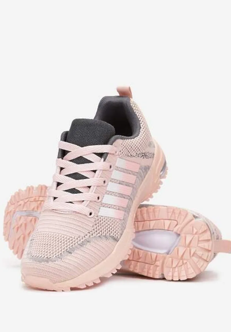 Jasnoróżowe Buty Sportowe na Grubej Podeszwie z Wstawkami i Perforacją Titanne