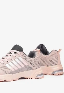 Jasnoróżowe Buty Sportowe na Grubej Podeszwie z Wstawkami i Perforacją Titanne