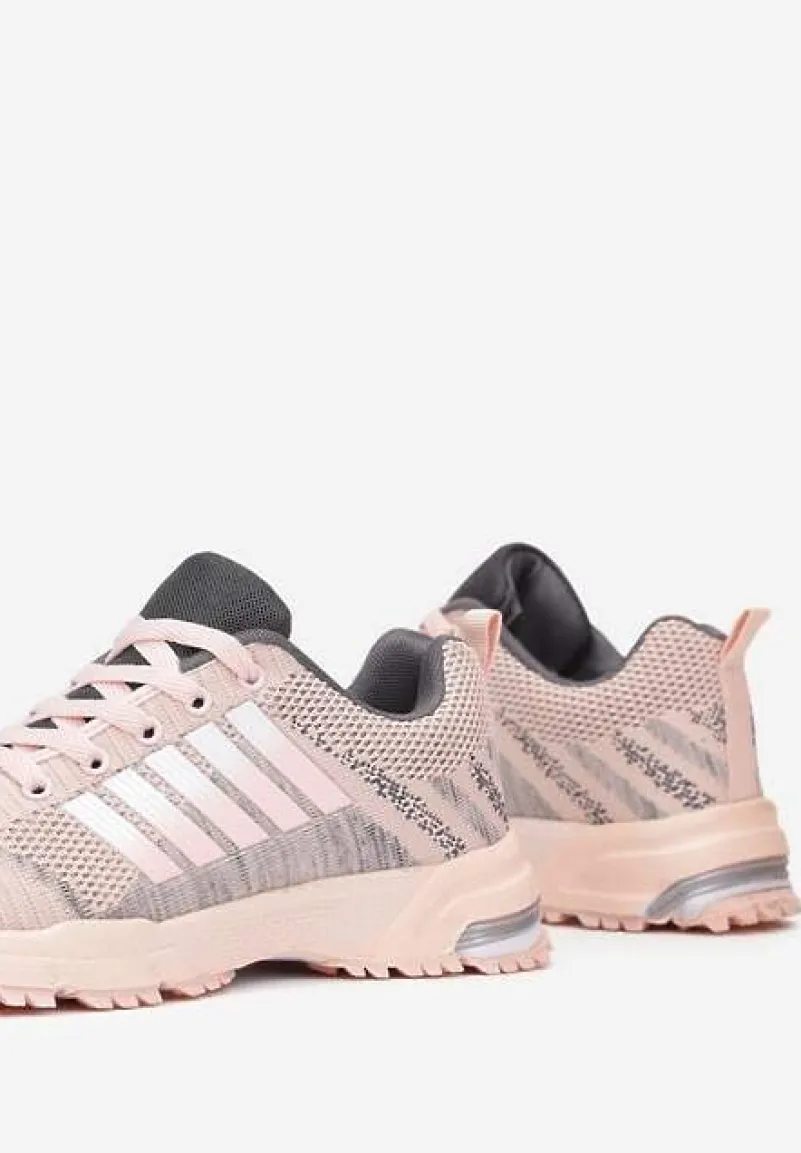 Jasnoróżowe Buty Sportowe na Grubej Podeszwie z Wstawkami i Perforacją Titanne