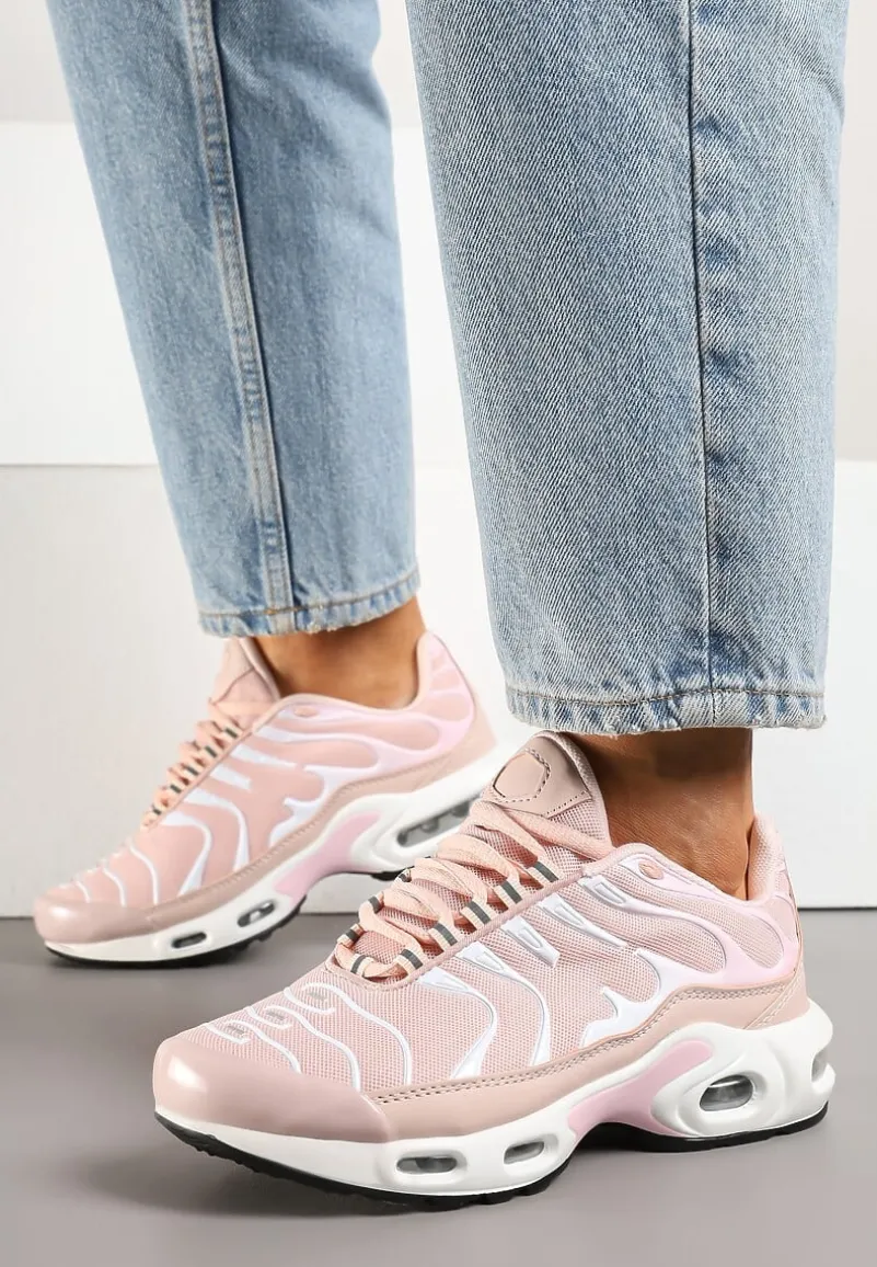 Jasnoróżowe Buty Sportowe Sneakersy z Geometrycznym Tłoczeniem Vulinea