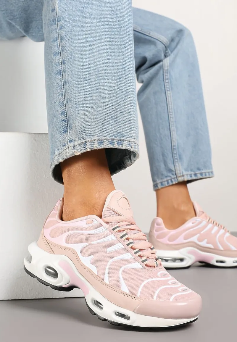 Jasnoróżowe Buty Sportowe Sneakersy z Geometrycznym Tłoczeniem Vulinea