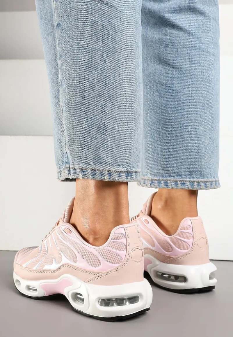 Jasnoróżowe Buty Sportowe Sneakersy z Geometrycznym Tłoczeniem Vulinea