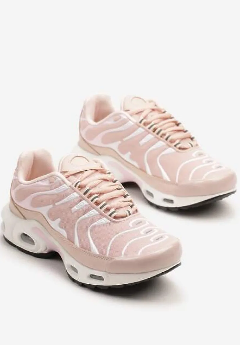 Jasnoróżowe Buty Sportowe Sneakersy z Geometrycznym Tłoczeniem Vulinea