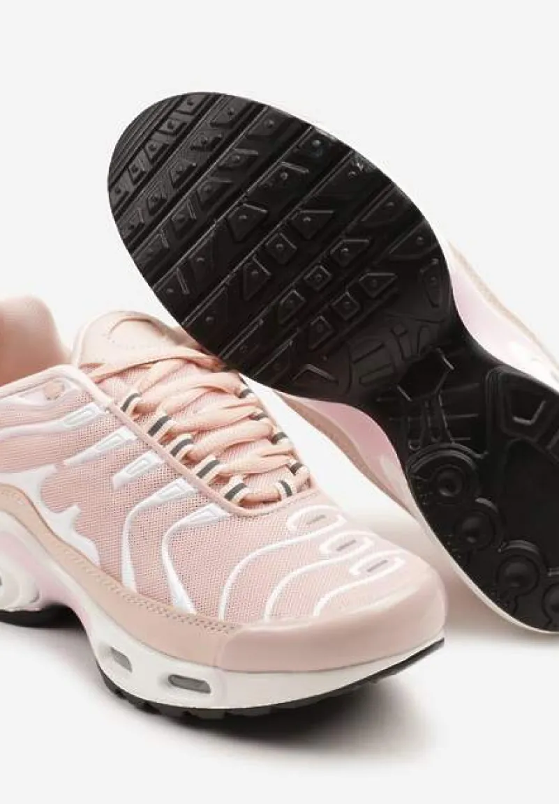 Jasnoróżowe Buty Sportowe Sneakersy z Geometrycznym Tłoczeniem Vulinea
