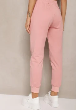 Jasnoróżowe Dresowe Spodnie Bawełniane Joggery z Kieszeniami na Suwaki Bieitta