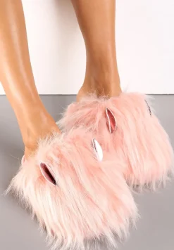 Jasnoróżowe Kapcie Futrzane z Uszkami Ayuvei