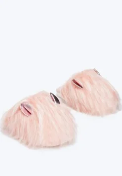 Jasnoróżowe Kapcie Futrzane z Uszkami Ayuvei