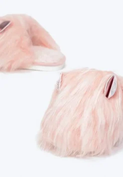 Jasnoróżowe Kapcie Futrzane z Uszkami Ayuvei