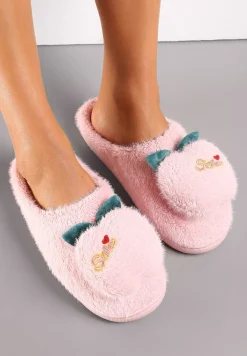 Jasnoróżowe Kapcie Ozdobione Naszywką Jabłuszkiem Anzerames