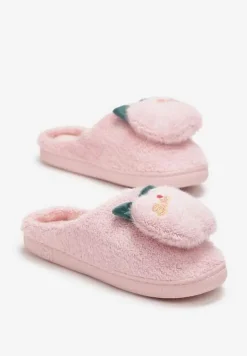 Jasnoróżowe Kapcie Ozdobione Naszywką Jabłuszkiem Anzerames