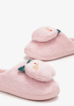 Jasnoróżowe Kapcie Ozdobione Naszywką Jabłuszkiem Anzerames